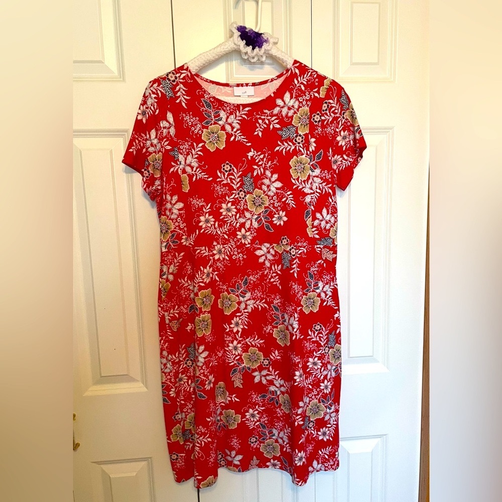 Cute red floral JJill dress - perfect condition!!  Size M